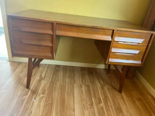 Vintage Jack Van Der Molen danish modern oak desk long legged