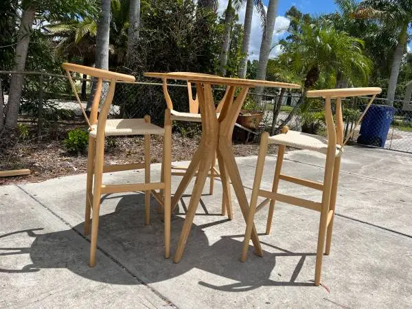 New bamboo mcm style hightop table rope barstools