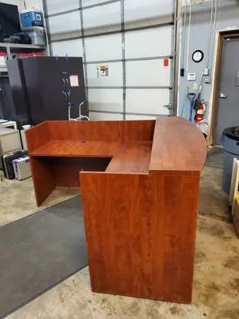 L Shape Cherry Reception Desk Workstations w/ 3 Drawer BBF