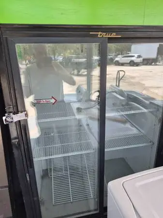 Commercial glass 2 door refrigerator.