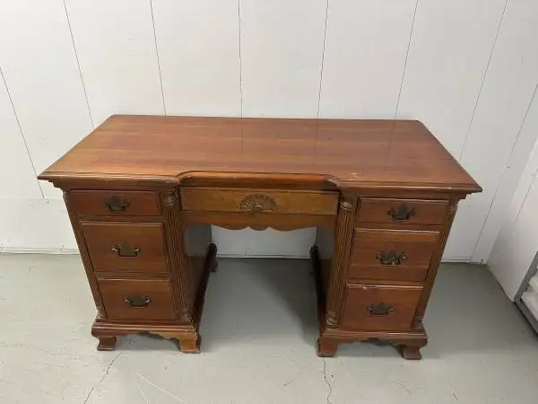 Vintage 1940s Solid Maple Wood Pedestal Desk