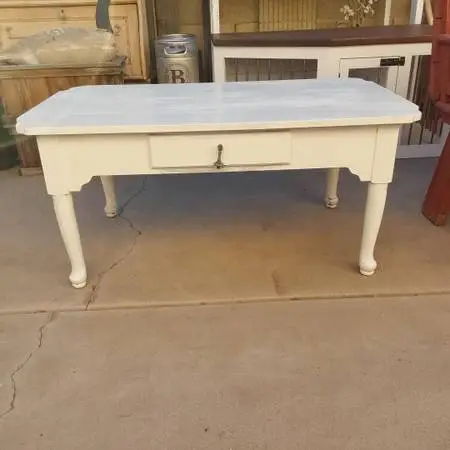 Solid Wood White Vintage Broyhill Coffee Table with Drawer