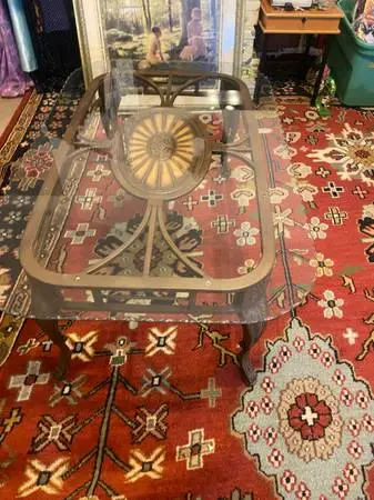 Scalloped Glass Top Metal Coffee Table