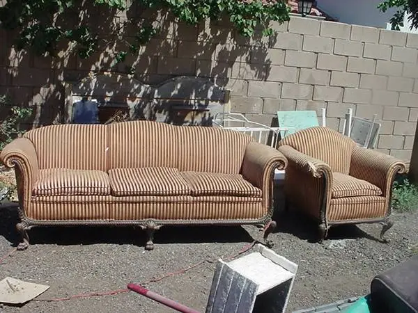 vintage couch and chair carved legs and trim