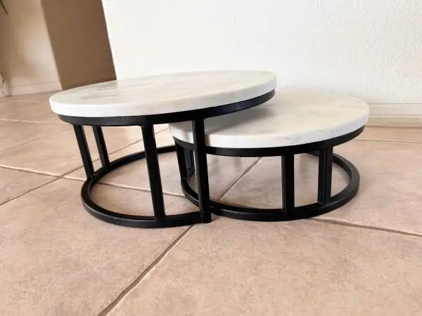 2 - Round Real Marbles Top Stool Mini Size Table Set,