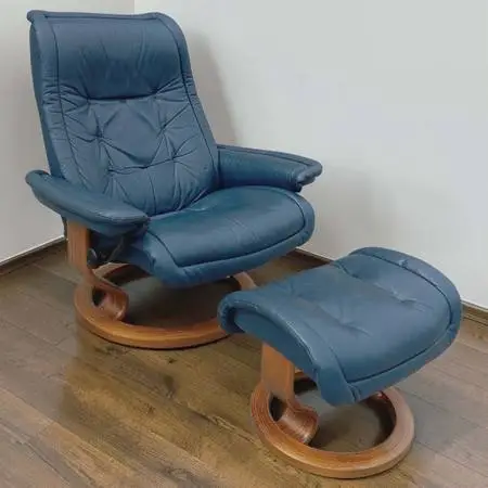 Blue Leather Ekornes Stressless Recliner