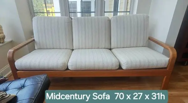 Sale: teak sofa -couch / leather chairs / credenza / hall table