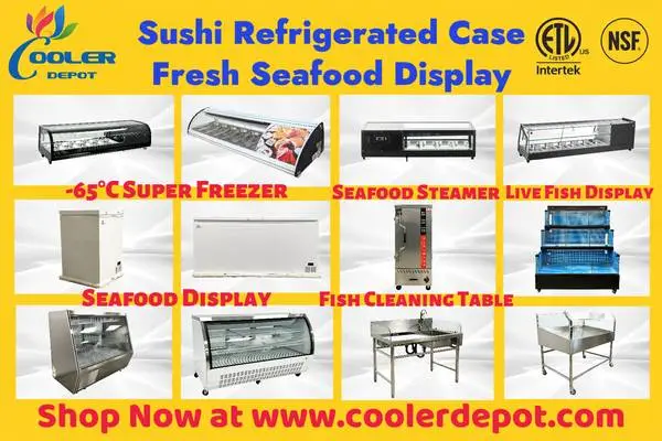 Sushi Sashimi Refrigerated Display Case Fresh Seafood Showcase Fish Cl
