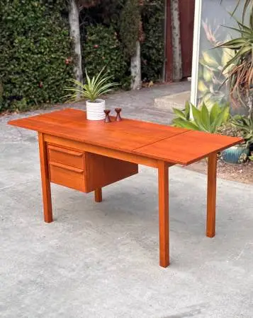 Scandinavian Danish Modern Teak Drop Leaf Desk by G.V. Møbler