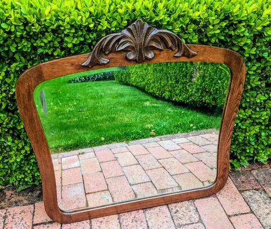 hand bevelled mirror-beautiful curved oak frame