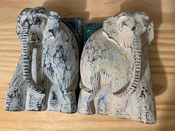 HAND-MADE WOODEN BOOK-ENDS ELEPHANT-SHAPED