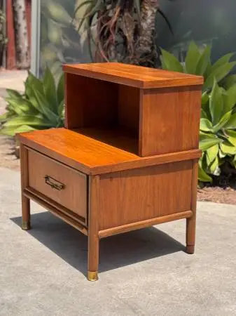 Mid Century Modern Vintage 1960s Walnut 2 Tier Nightstand Table