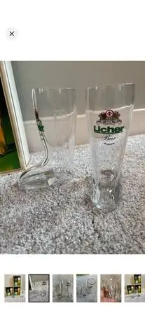 Licher Beer Boot Glasses (Set) - Clear Glass with Green & Red Logo 198