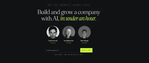 Build and grow a company with AI, in under an hour.