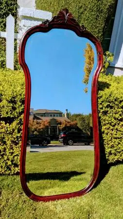 graceful, tall mahogany mirror-hand carved-hand bevelled