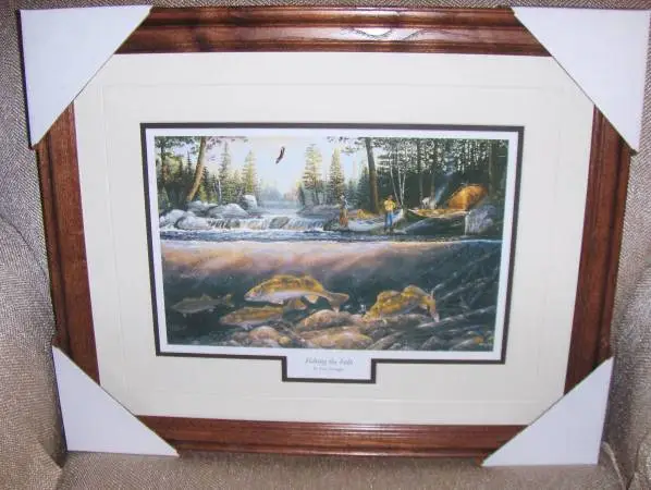 TERRY DOUGHTY WALLEYE PRINT AND FRAMED FISHING THE FALLS