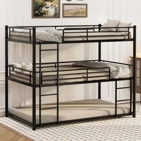 Kids Triple Bunk Bed - Black, Twin size
