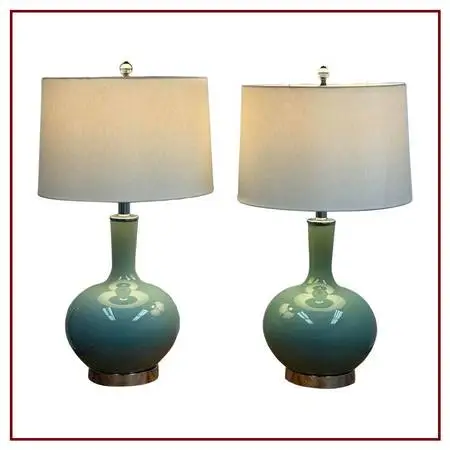 Turquoise Genie Bottle Table Lamps, Pair