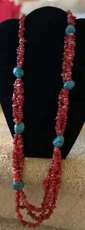 Red and Turquoise Beaded Necklace
