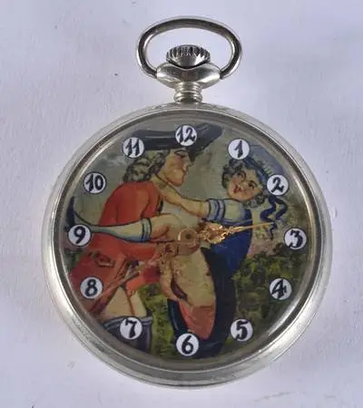 1900s Erotic pocket watch, 18 jewels, Locomotive motif
