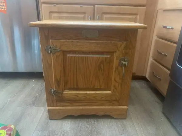 White Clad Simmons Hardware Co. Oak Icebox Cabinet
