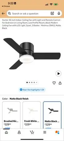 NEW IN BOX 44 inch minimalist ceiling fan
