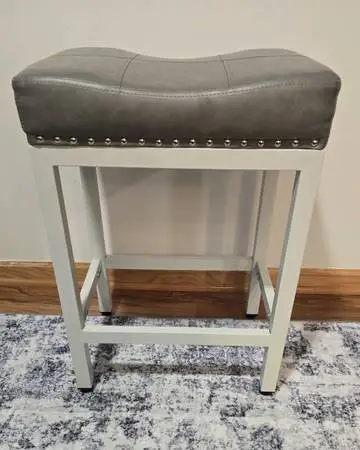 Five DUMOS Saddle Bar Stools, 24 Inch Counter Height Stools with Curved PU Leath