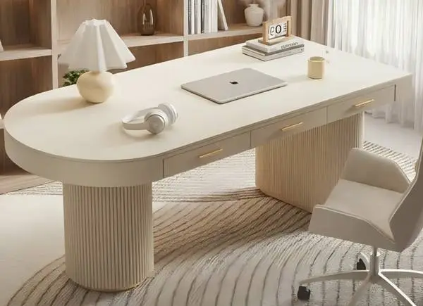 Cream right semicircle desk,3-drawer - No Legs