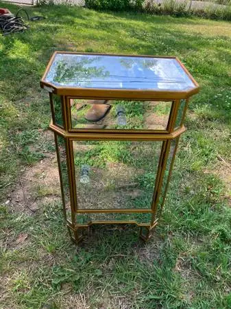 Accent Mirror Glass 1 Drawer Vintage Nightstand End Table