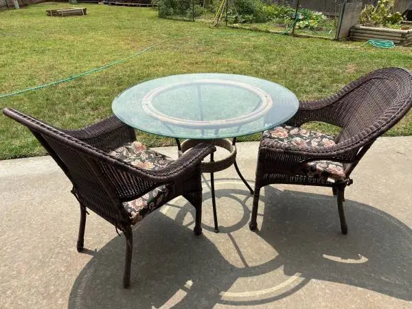 Very Nice Sturdy 42” Glass Top Table w/2 Matching Chairs