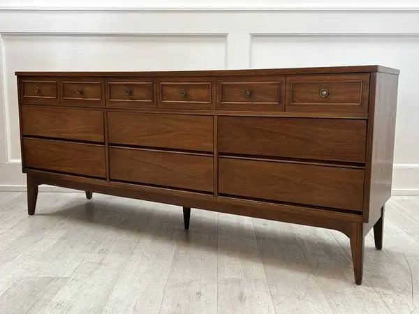 Mid Century Dresser 9 Drawer Lowboy Chest of Drawers by Dixie