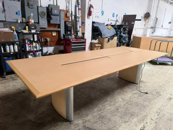 10 Ft x 3.5 Ft Rectangular Table W/ (2) Power Modules. Maple Laminate