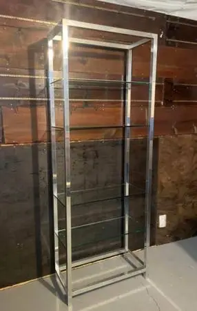 Vintage Mid Century Modern Aluminum Chrome Frame Etagere Display Shelf.