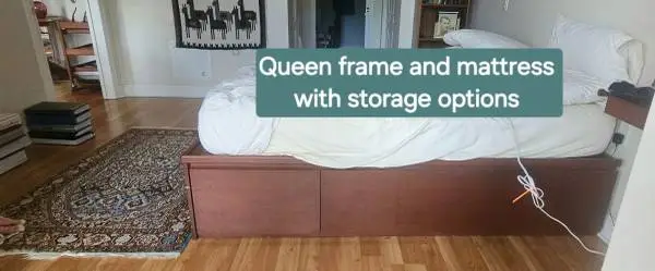 - Queen storage platform frame with deep drawers $150