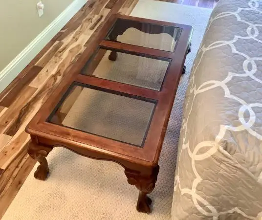 Coffee Table, Wood & Glass, Queen Anne Style, (50” x 26” x 17”)