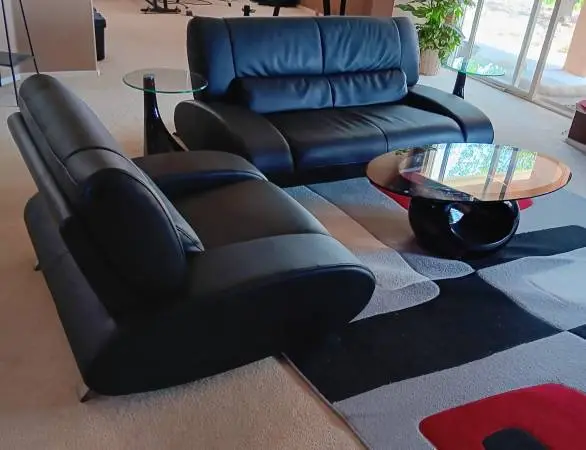 Zuri Furniture Black Leather Sofa & Chair in Excellent Condition!!!