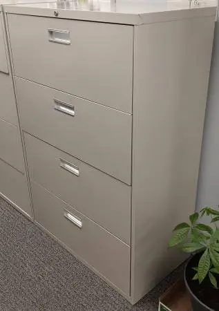 4-Drawer,Lateral File Cabinet,Putty,Hanger Rails,Lock-Key Included,36W