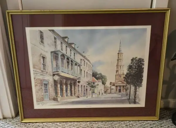 Charleston SC Church Street Framed Emerson Lithograph