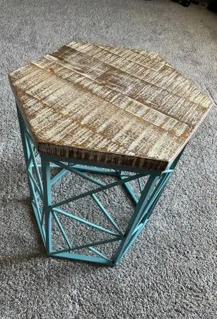 End table octagon metal and wood