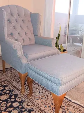 Blue Rowe Armchair with Ottoman, Great Condition!!!