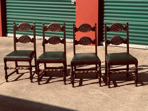Vintage Solid Oak Sturdy Set of 4 Side Chairs
