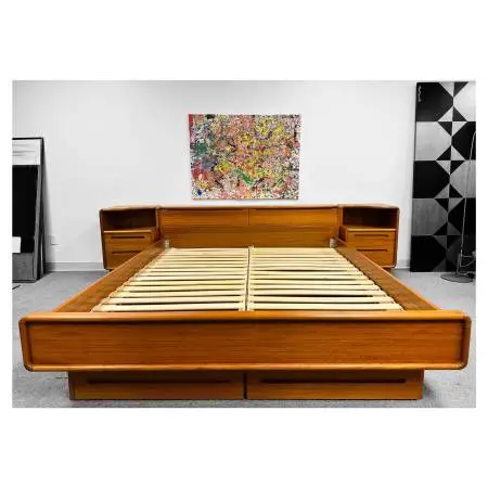 Vintage Teak Queen Bed Set with storage by Sun Cabinet Co