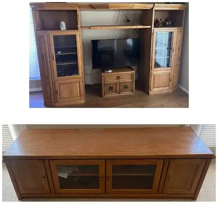 Vintage 1996 Solid Oak 5pc Wall Unit Entertainment Center Honey Oak