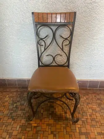 Large Brown Leather Metal Kitchen Dining Living Room Table Desk Chair