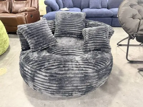 Ebern Designs Round Cloud Bean Bag Sofa Chair Gray Corduroy Fabric