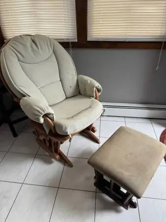 Household Wooden Living Room Rocking Gliding Chair With Ottoman