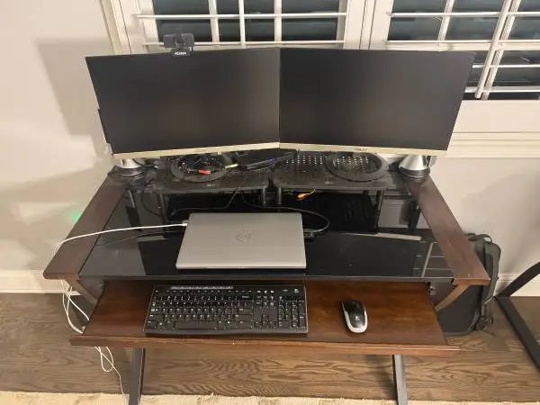 Glass and wood desk