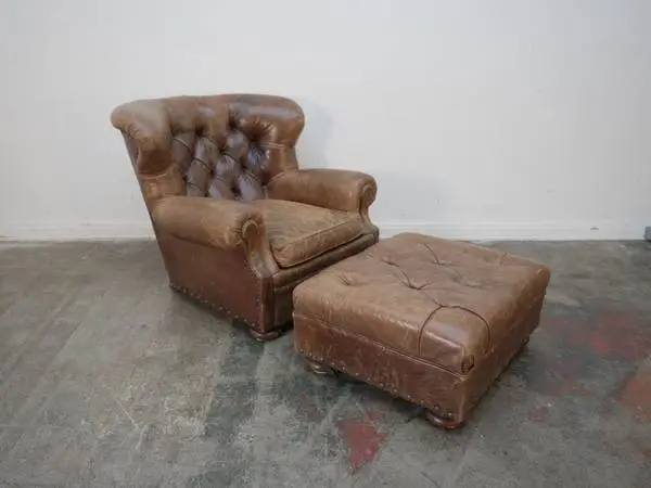 Ralph Lauren Brown Leather Writers Chair & Ottoman $3,599.00 41 W x 2