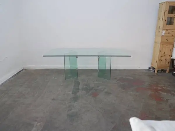Modern Glass Pedestal Base Dining Table Manner of Leon Rosen for Pace