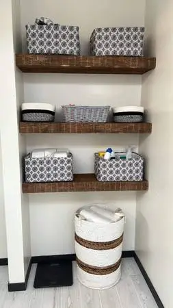 Reclaimed hemlock material/ fireplace mantels/ floating shelves